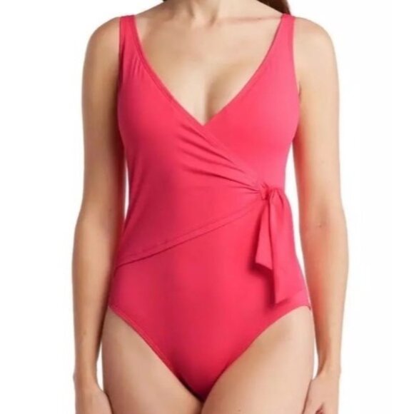 Tommy Bahama Other - New  Tommy Bahama  Swimsuit Women 14 Pink V-Neck Tie Front Wrap High Leg 1 Piece